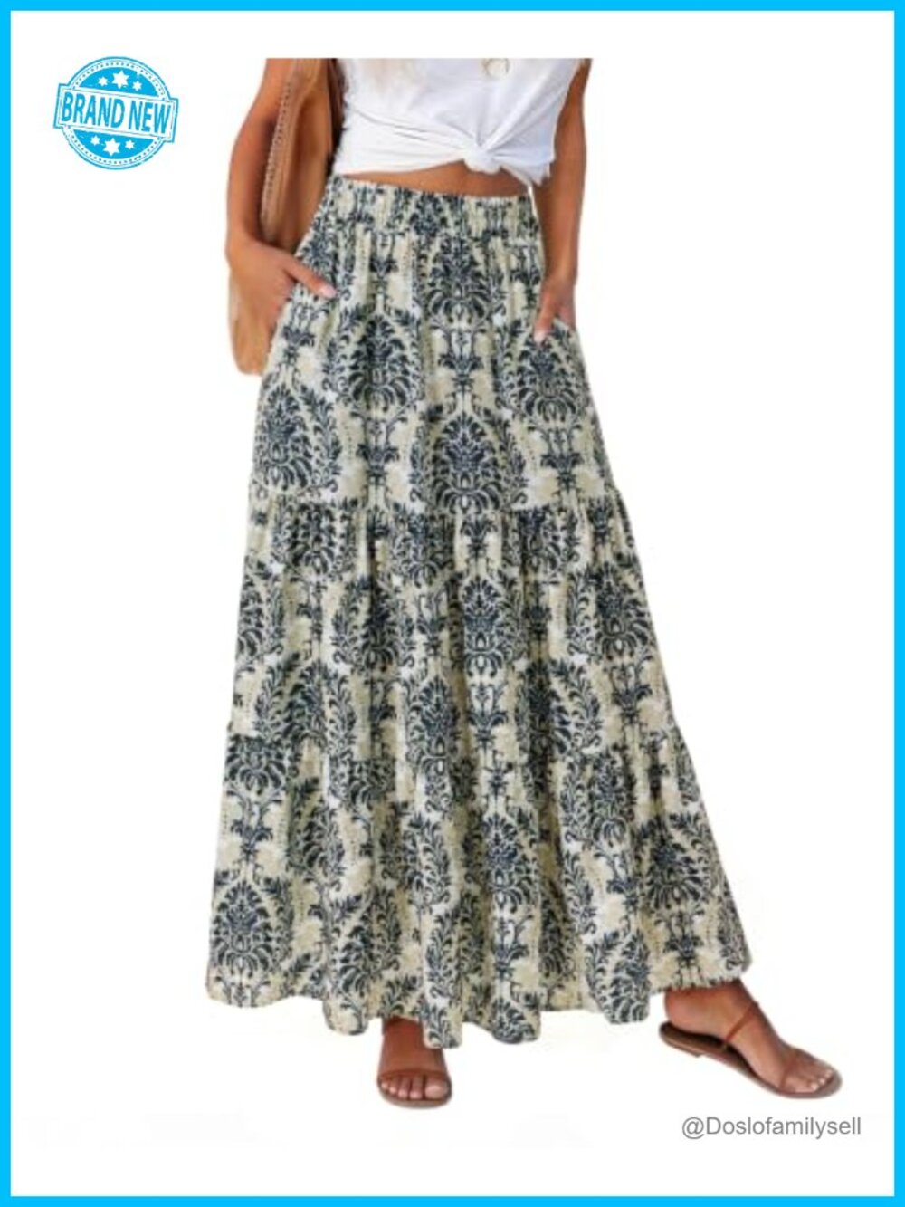 Women's Chiffon High Waist A-Line Flowy Maxi Skirt with Pockets